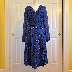 Boden Eden Navy/Pink Floral Faux Wrap Midi Dress Size 6L